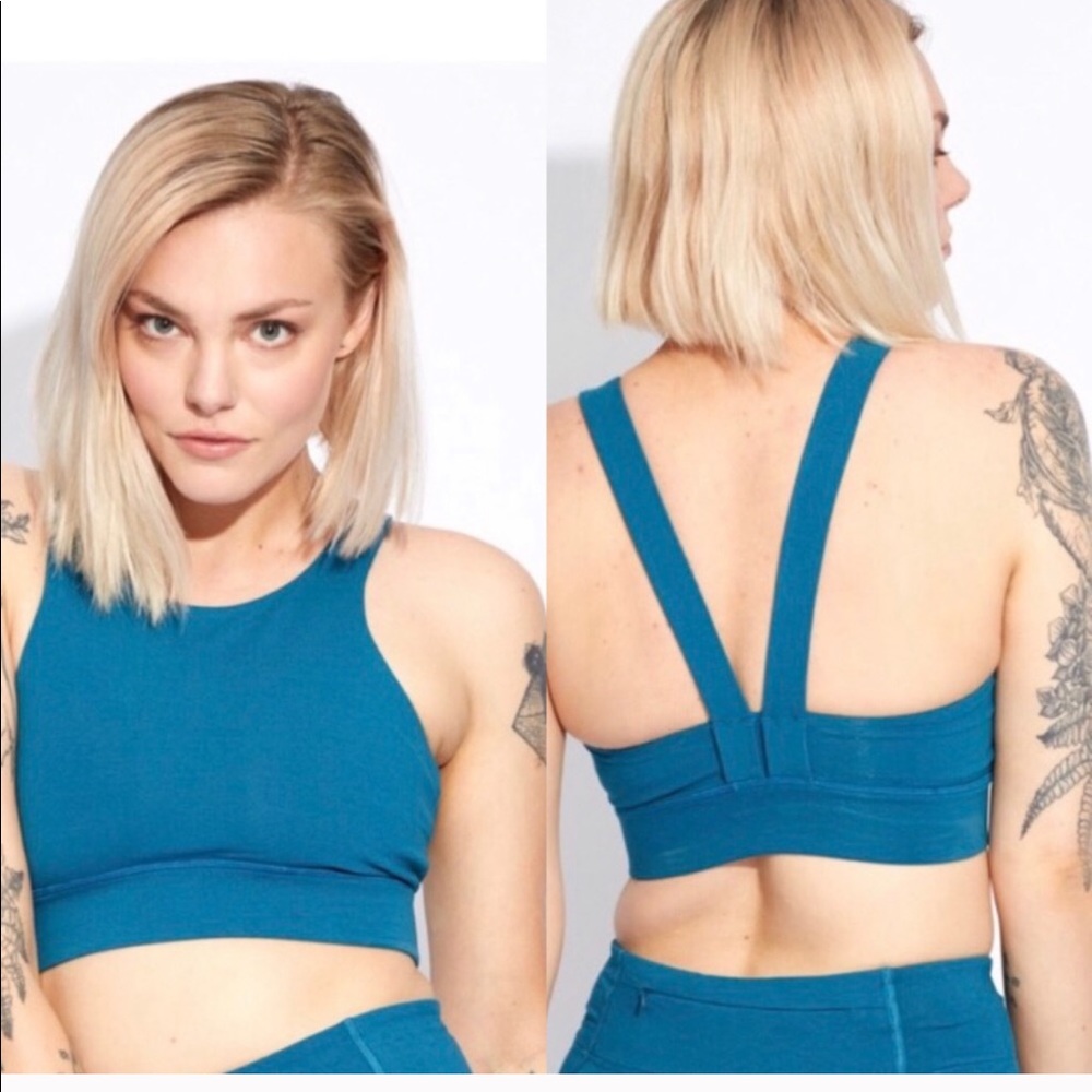 Pact High Neck Organic Sports Bra in Sapphire